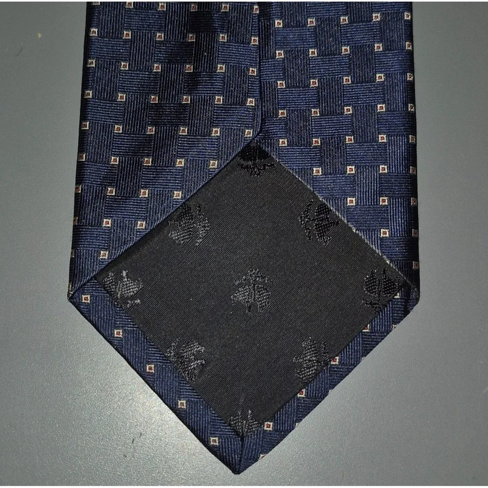 Brooks Brothers Makers Mens Silk Tie Navy Silver Red Squares Made in USA 57